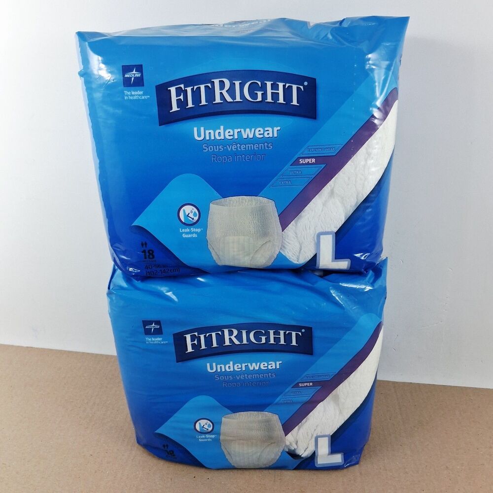 2 Medline Fitright Ultra Unisex Large Pull Up Underwear Diapers 18 per package